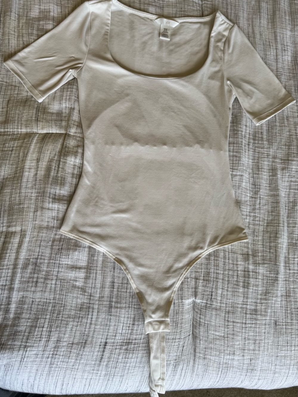H&M White Square Neck Short Sleeve Bodysuit | XS